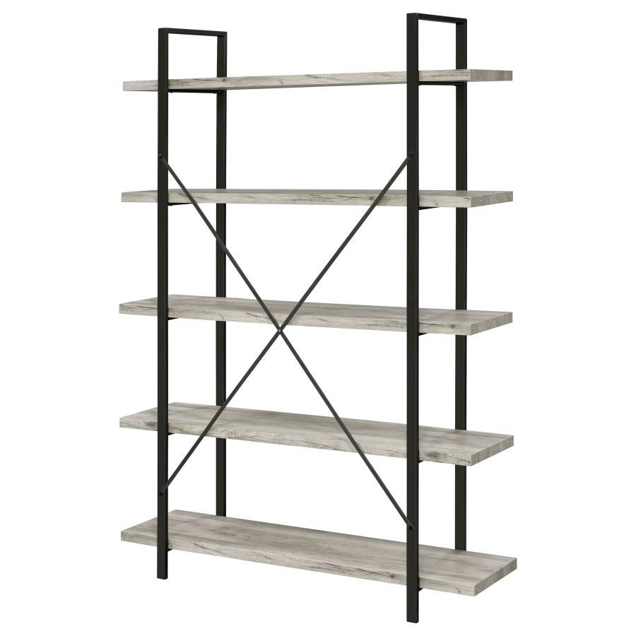 (image for) Cole 70-inch 5-shelf Bookshelf Grey Driftwood and Gunmetal