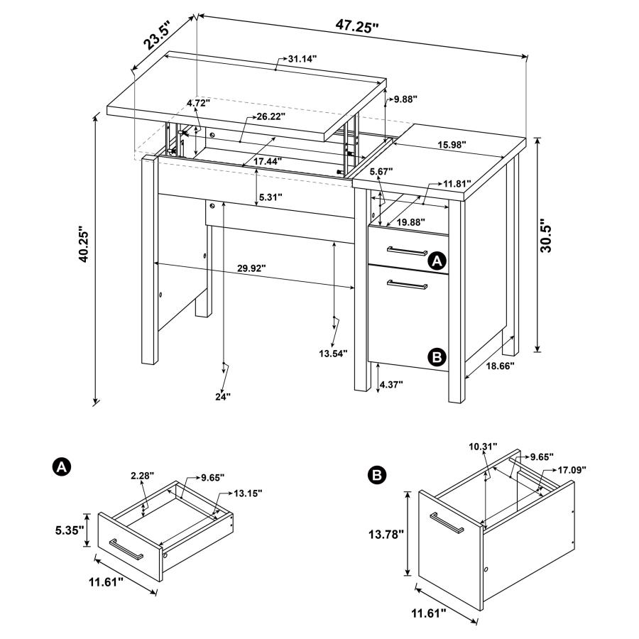 (image for) Delwin 47-inch 2-drawer Lift Top Computer Desk Rustic Nutmeg