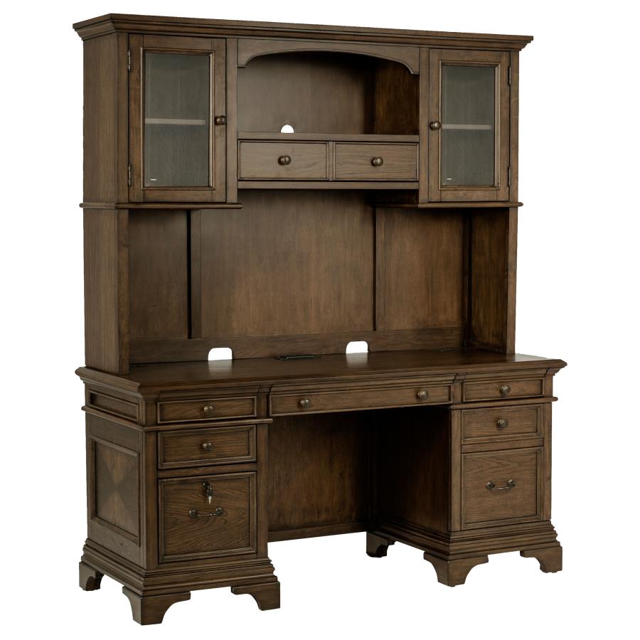 (image for) Hartshill 66-inch 5-drawer Credenza with Hutch Burnished Oak - Click Image to Close