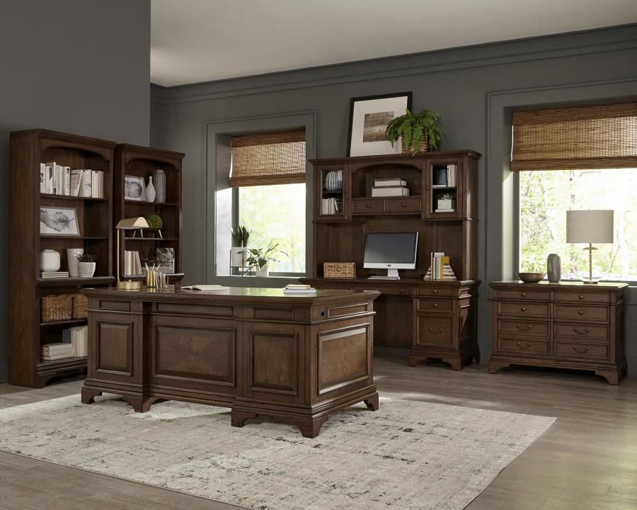 (image for) Hartshill 66-inch 5-drawer Credenza with Hutch Burnished Oak