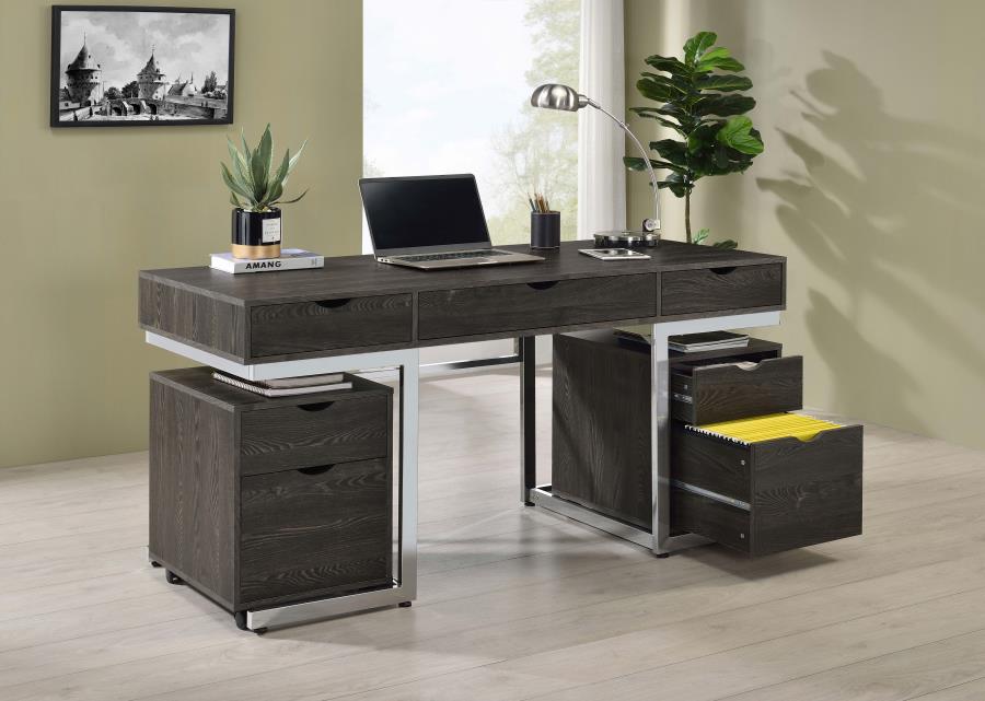 (image for) Noorvik 3-piece Computer Desk and File Cabinet Set Dark Oak