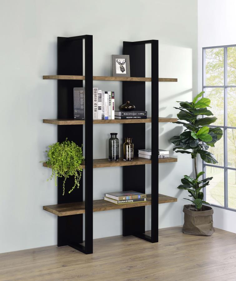 (image for) Danbrook 71-inch 4-shelf Bookshelf Black and Aged Walnut