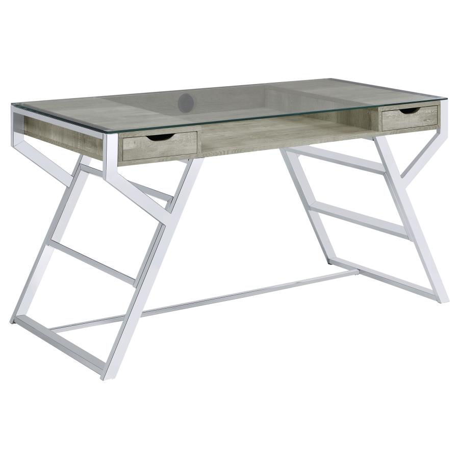 (image for) Emelle 56-inch Glass Top Writing Desk Grey Driftwood - Click Image to Close