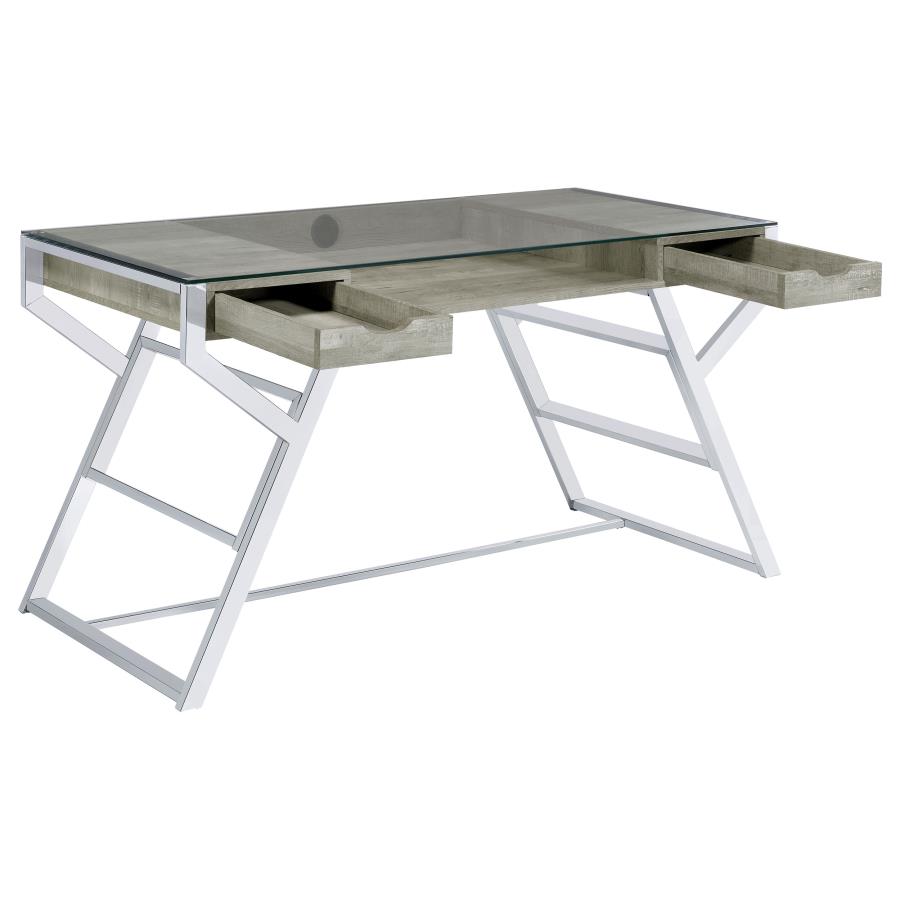 (image for) Emelle 56-inch Glass Top Writing Desk Grey Driftwood