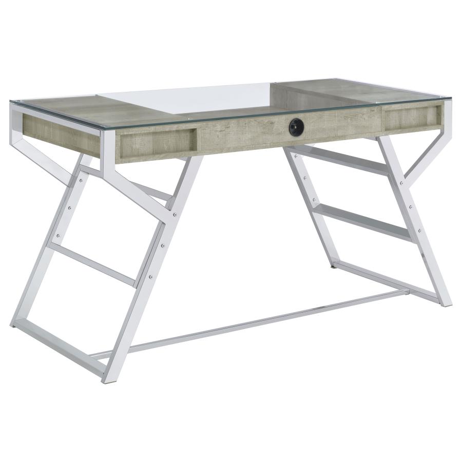 (image for) Emelle 56-inch Glass Top Writing Desk Grey Driftwood