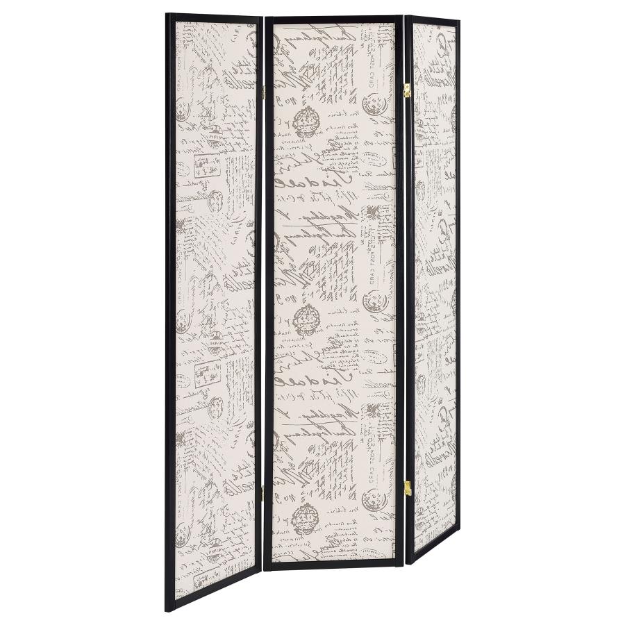 (image for) Felice 3-Panel Room Divider Folding Screen French Script - Click Image to Close