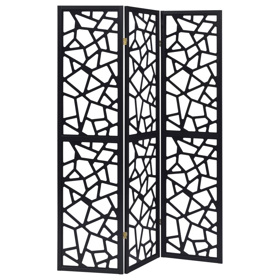 (image for) Nailan 3-Panel Room Divider Folding Screen Black Open Mosaic