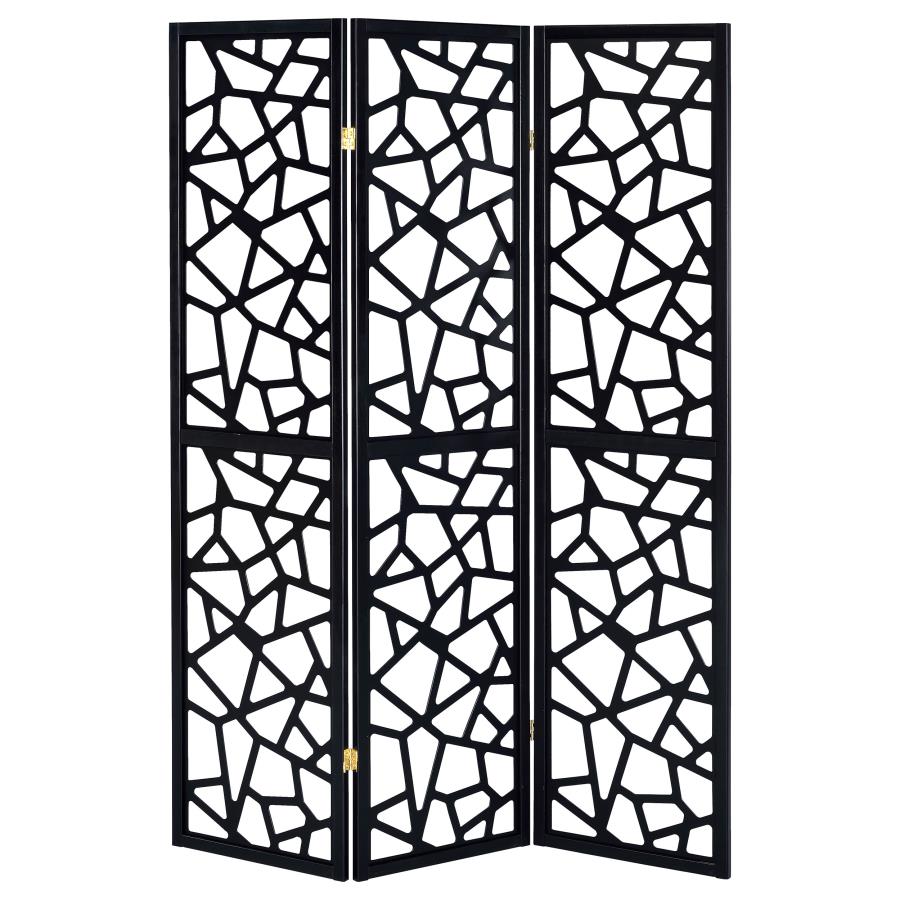 (image for) Nailan 3-Panel Room Divider Folding Screen Black Open Mosaic