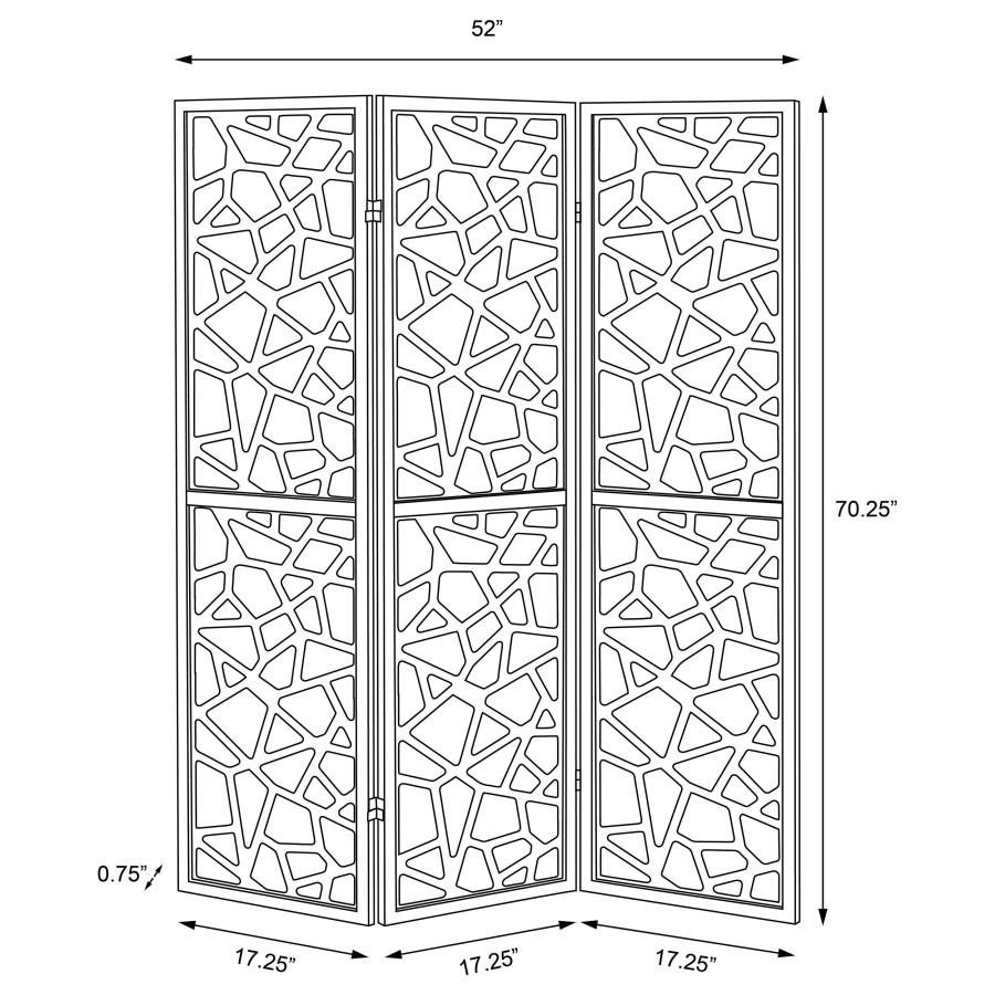 (image for) Nailan 3-Panel Room Divider Folding Screen Black Open Mosaic