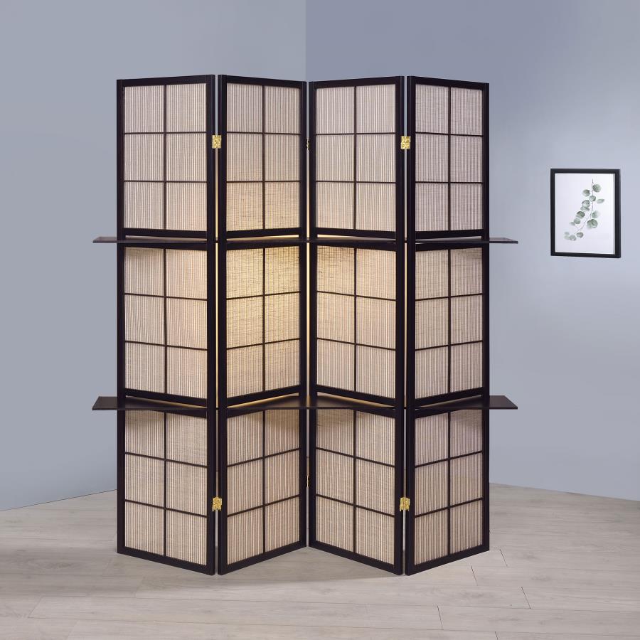 (image for) Iggy 4-Panel Room Divider Folding Shoji Screen Cappuccino