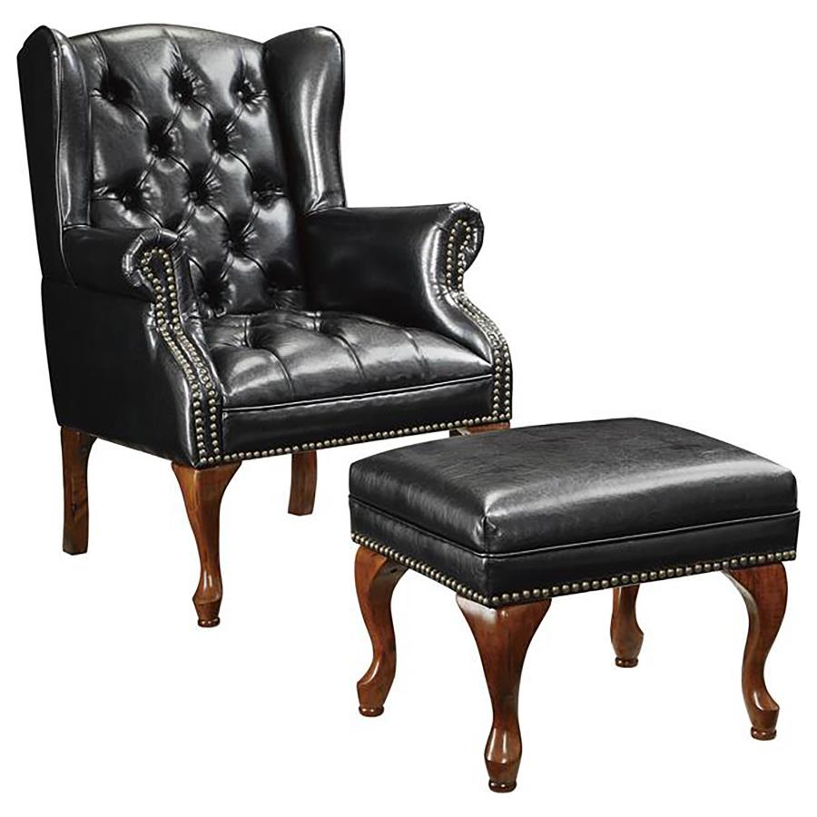 (image for) Roberts Upholstered Wingback Chair and Ottoman Set Black