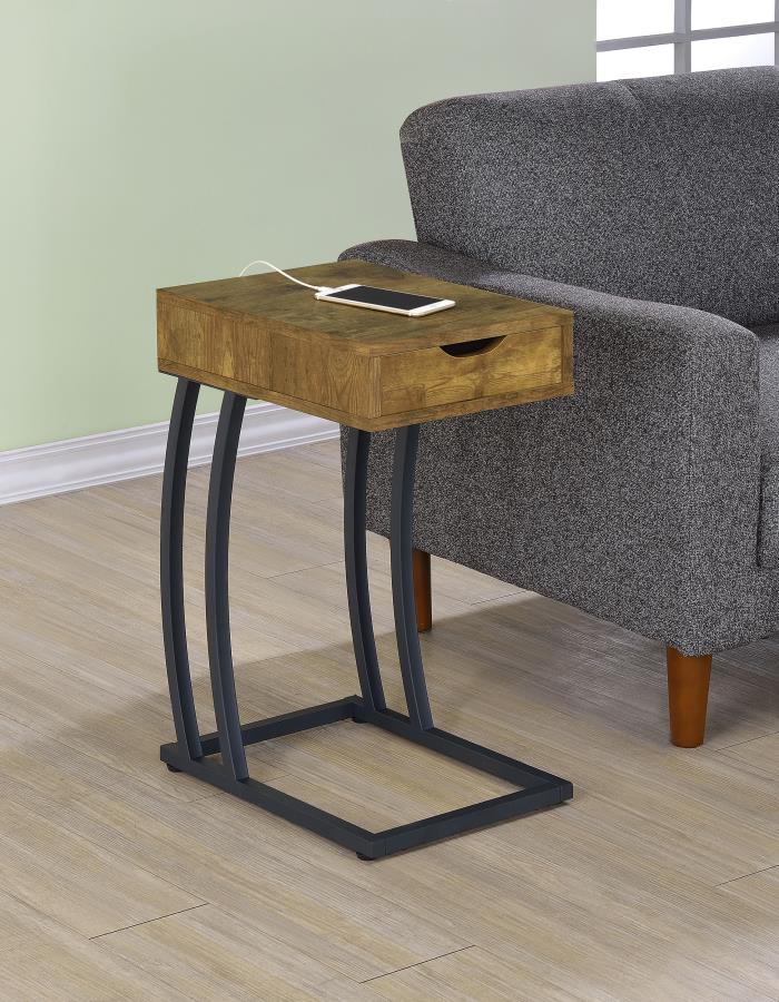 (image for) Troy 1-drawer C-Shaped Side Table Power Outlet Rustic Nutmeg