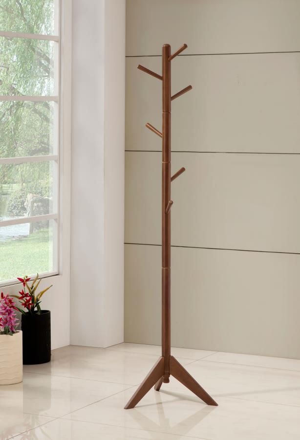 (image for) Devlin 6 Hook Freestanding Wood Coat Rack Hat Hanger Walnut