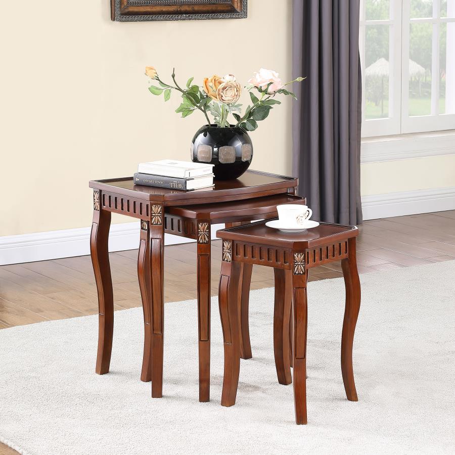 (image for) Daphne 3-piece Rectangular Wood Nesting Table Set Warm Brown