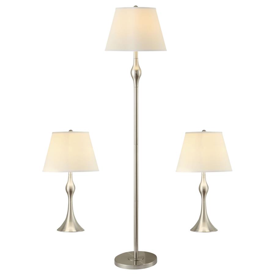 (image for) Griffin 3-piece Floor and Table Lamp Set Brushed Nickel - Click Image to Close