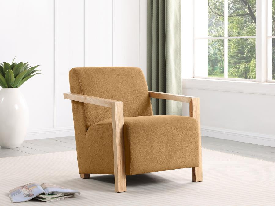 (image for) Diego Upholstered Accent Arm Chair with Wood Arms Honey