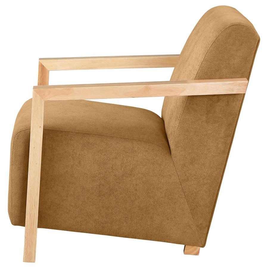 (image for) Diego Upholstered Accent Arm Chair with Wood Arms Honey