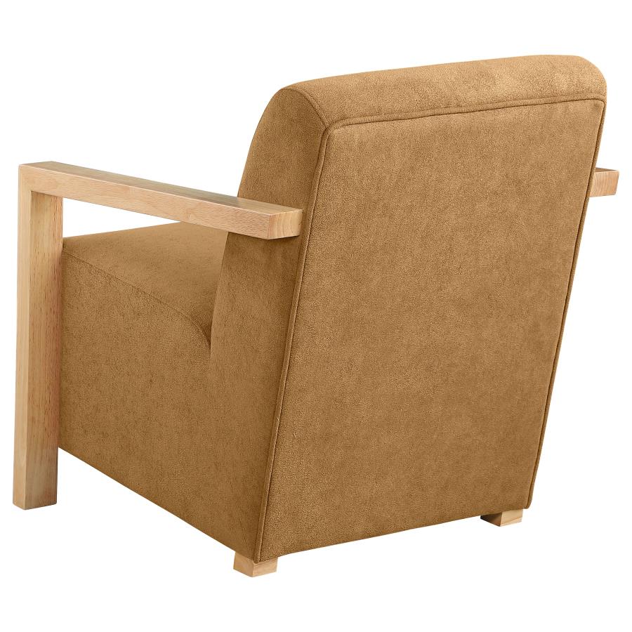 (image for) Diego Upholstered Accent Arm Chair with Wood Arms Honey