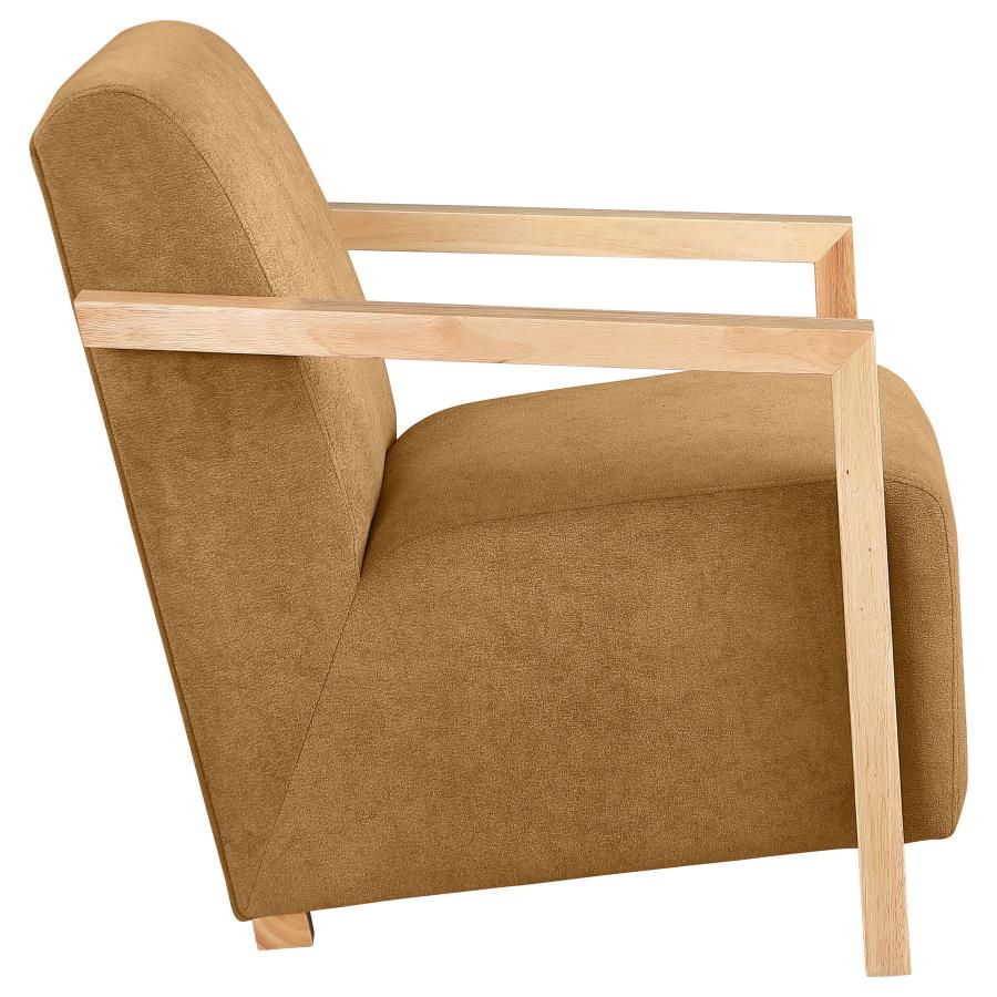 (image for) Diego Upholstered Accent Arm Chair with Wood Arms Honey