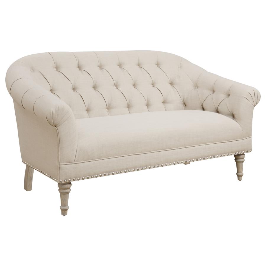 (image for) Billie Upholstered Rolled Arm Tufted Loveseat Natural - Click Image to Close