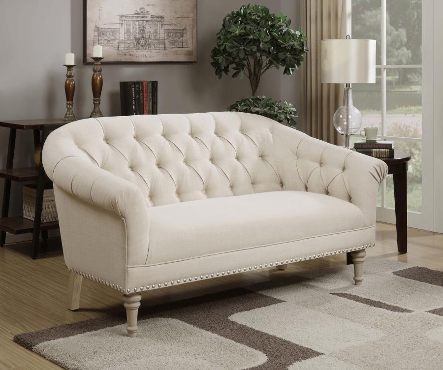 (image for) Billie Upholstered Rolled Arm Tufted Loveseat Natural