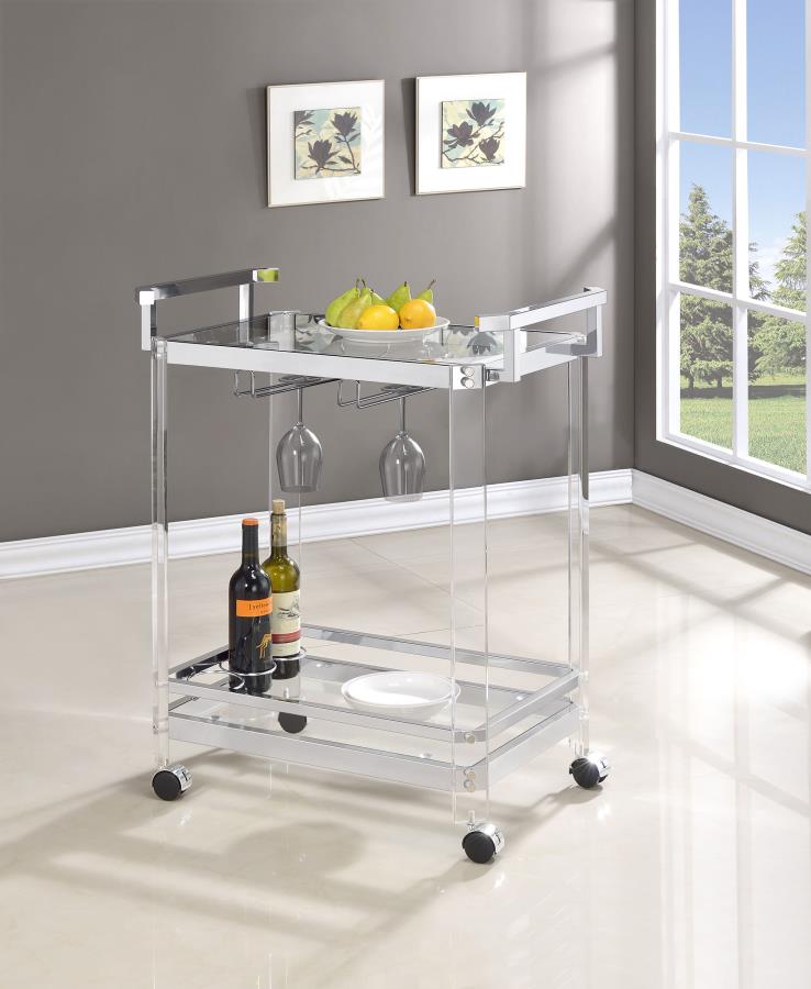 (image for) Jefferson 2-tier Glass Shelf Acrylic Bar Cart Chrome