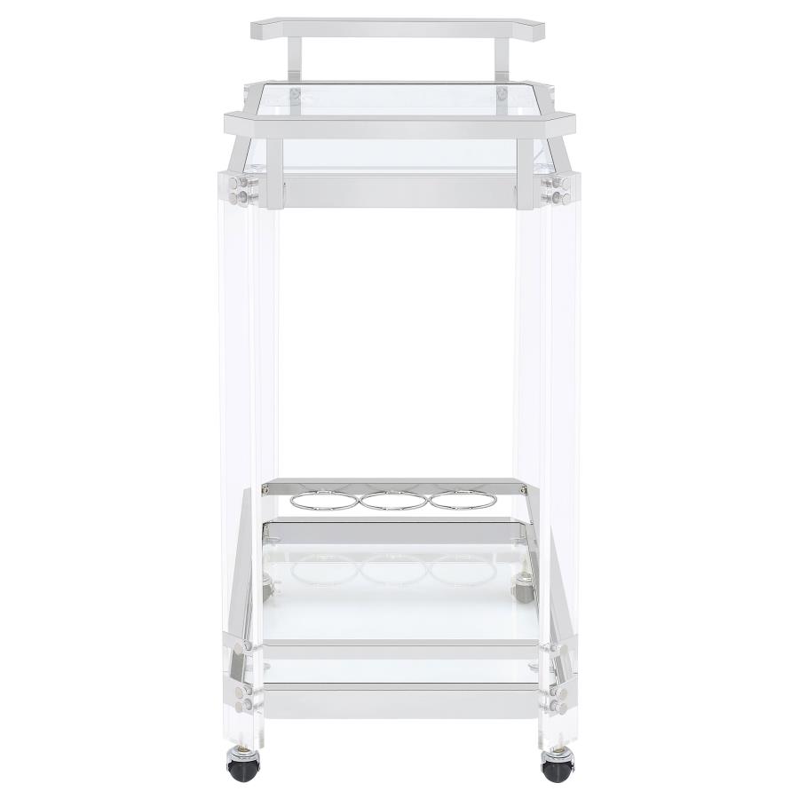 (image for) Jefferson 2-tier Glass Shelf Acrylic Bar Cart Chrome