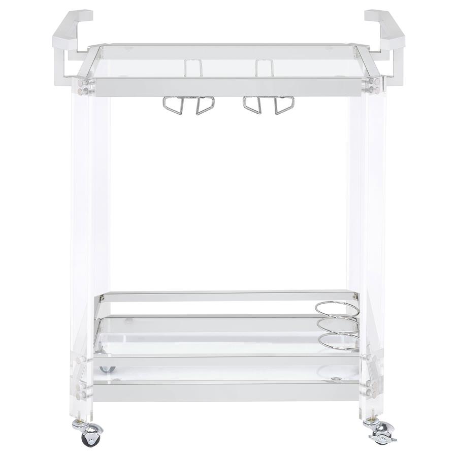 (image for) Jefferson 2-tier Glass Shelf Acrylic Bar Cart Chrome