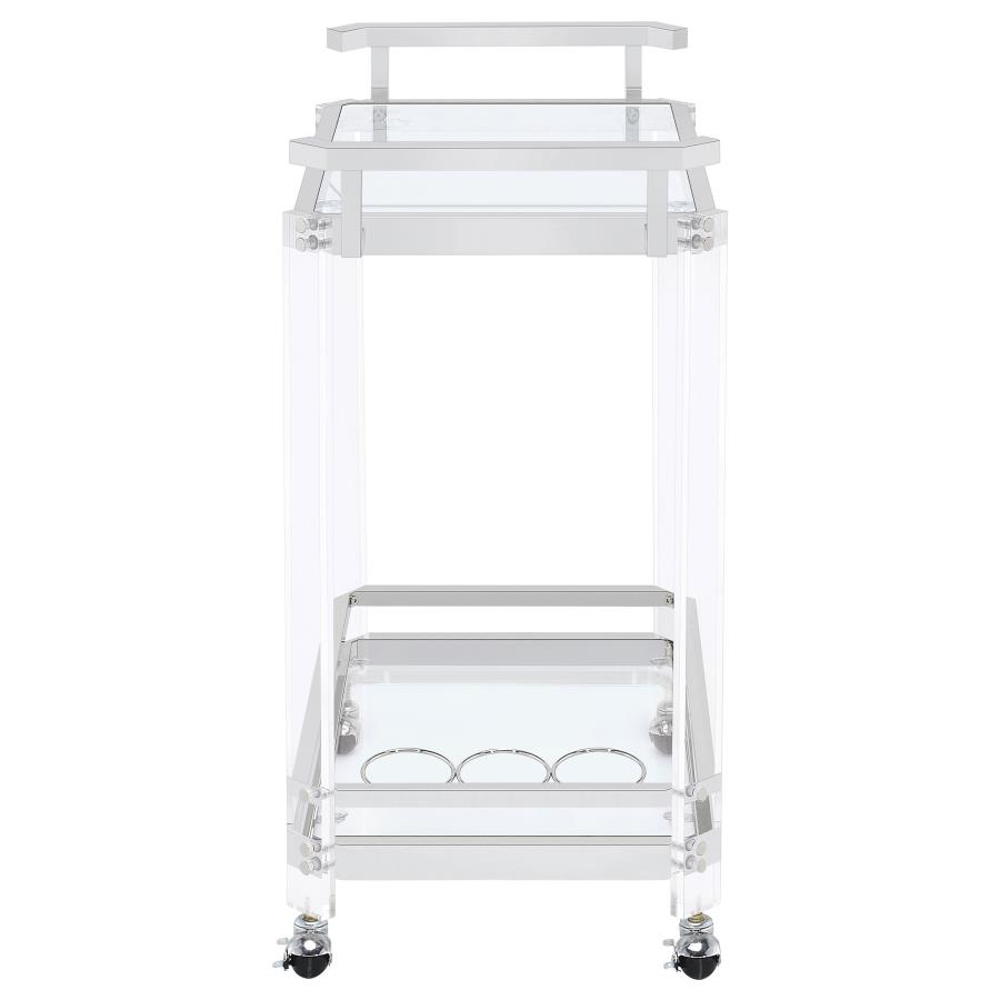 (image for) Jefferson 2-tier Glass Shelf Acrylic Bar Cart Chrome