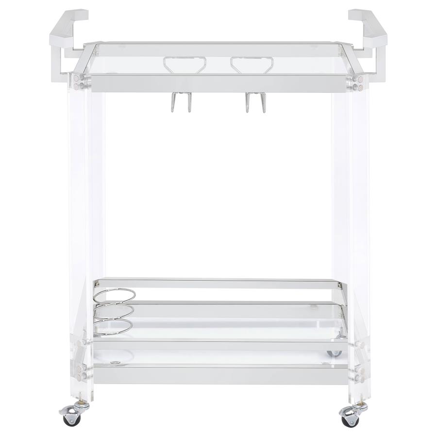 (image for) Jefferson 2-tier Glass Shelf Acrylic Bar Cart Chrome