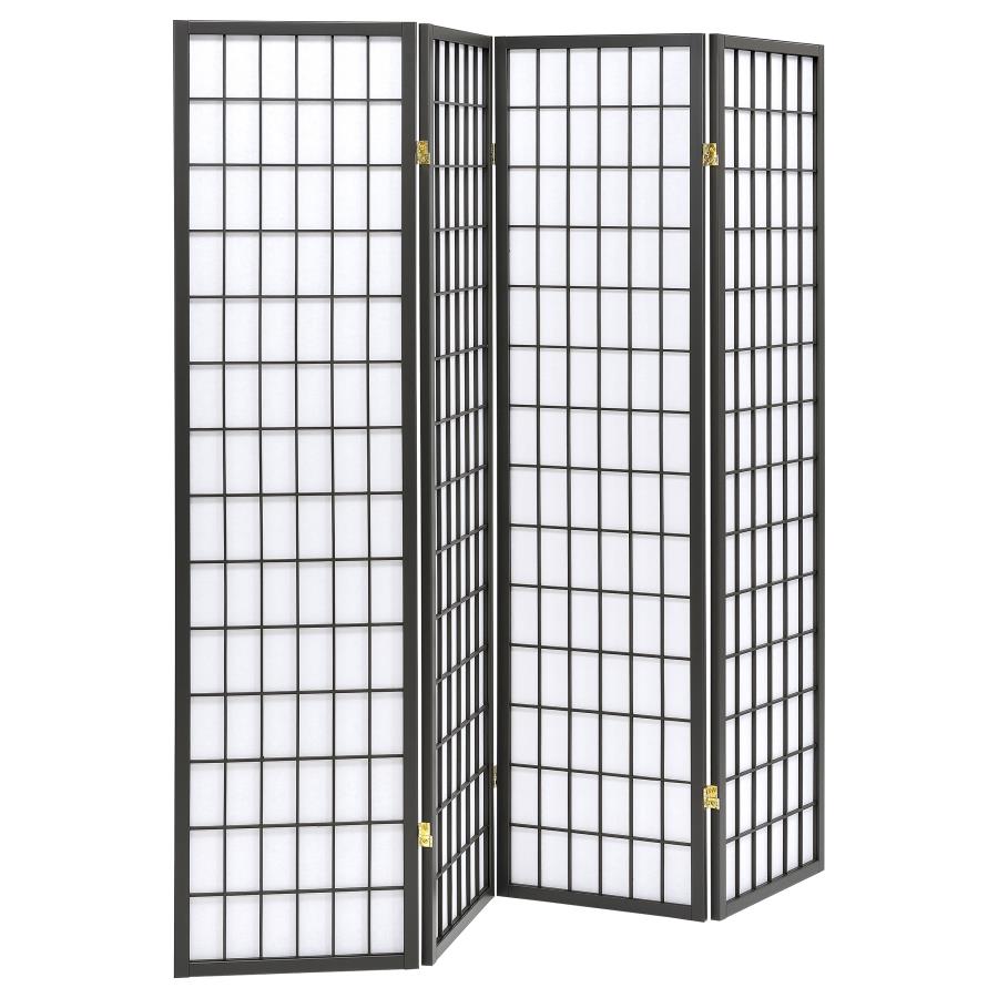 (image for) Roberto 4-Panel Room Divider Folding Shoji Screen Dark Grey