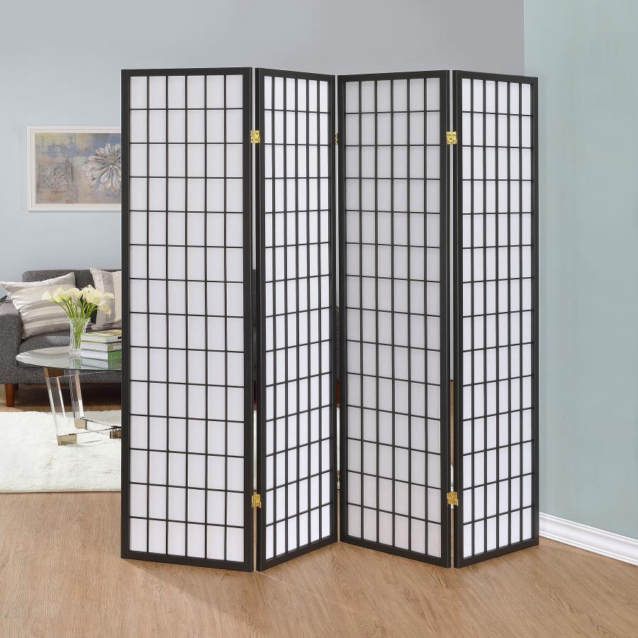 (image for) Roberto 4-Panel Room Divider Folding Shoji Screen Dark Grey