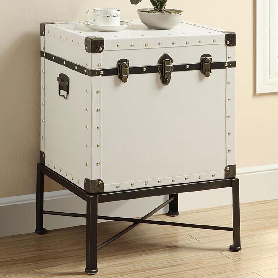 (image for) Nancy Upholstered Vintage Side Table Storage Trunk White