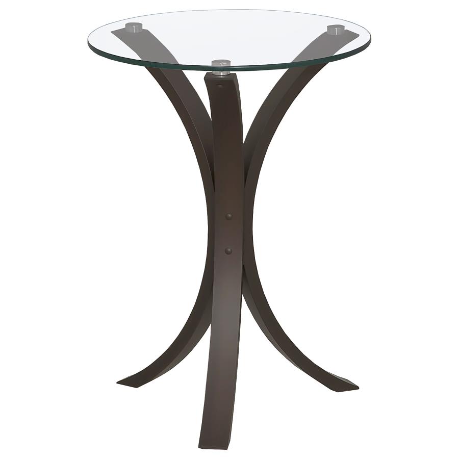 (image for) Edgar Round Glass Top Accent Side Table Cappuccino - Click Image to Close