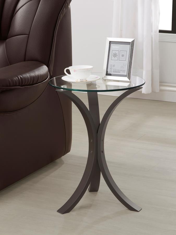 (image for) Edgar Round Glass Top Accent Side Table Cappuccino