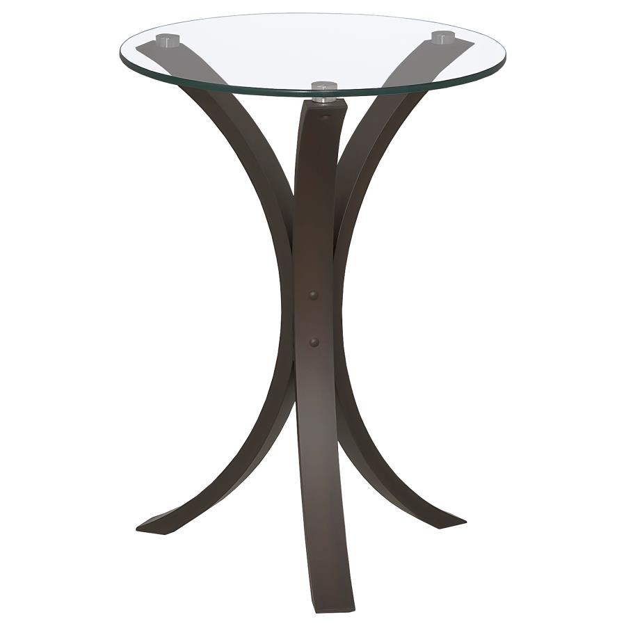 (image for) Edgar Round Glass Top Accent Side Table Cappuccino