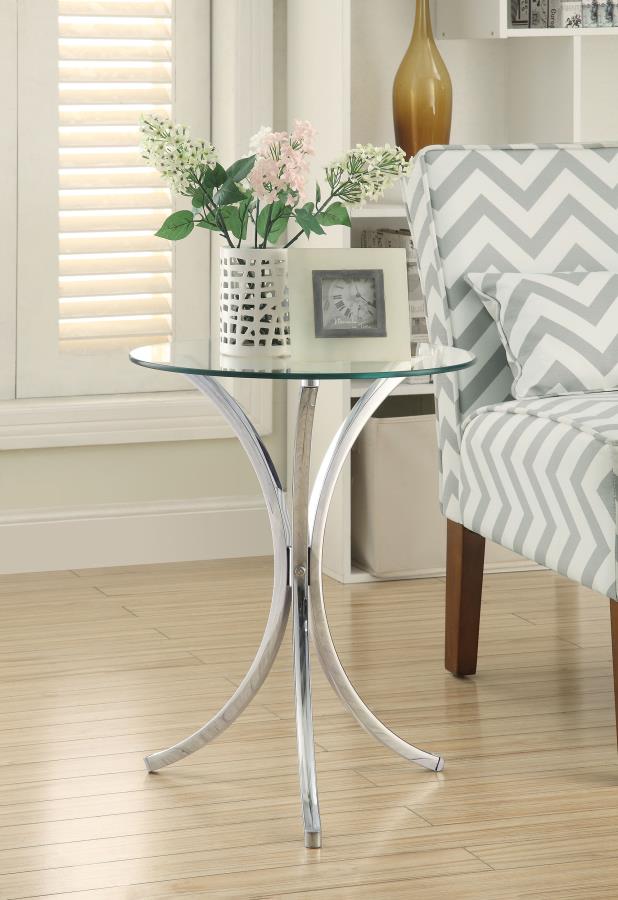 (image for) Eloise Round Glass Top Accent Side Table Chrome