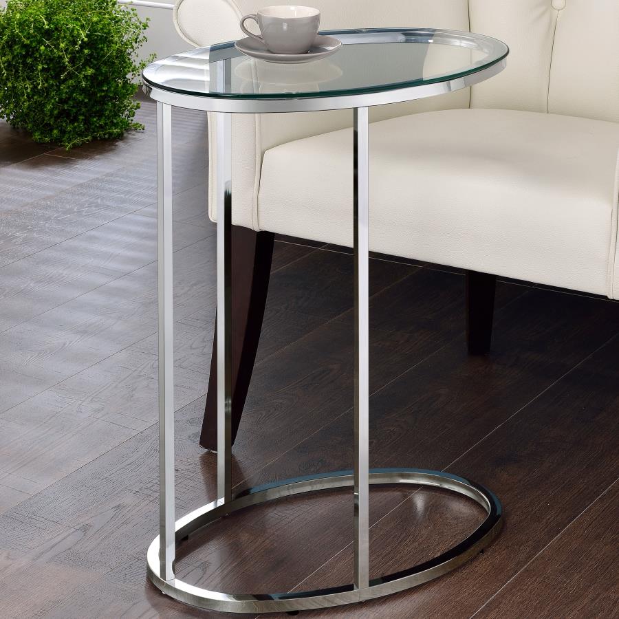 (image for) Kyle Oval Glass Top C-Shaped Sofa Side Table Chrome