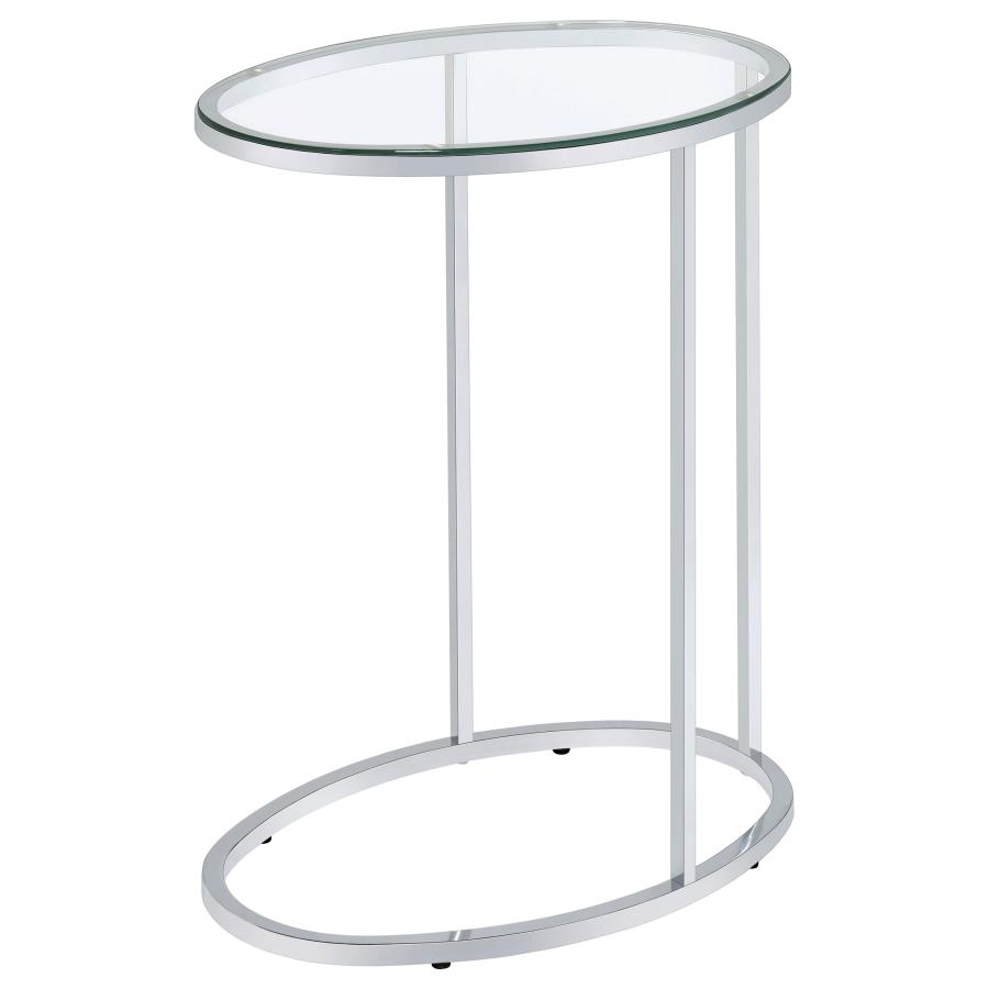 (image for) Kyle Oval Glass Top C-Shaped Sofa Side Table Chrome