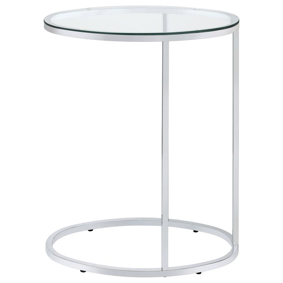 (image for) Kyle Oval Glass Top C-Shaped Sofa Side Table Chrome