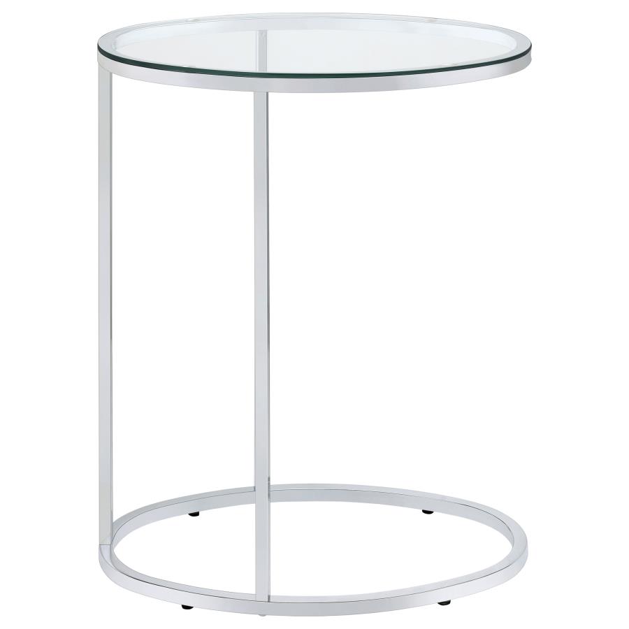 (image for) Kyle Oval Glass Top C-Shaped Sofa Side Table Chrome