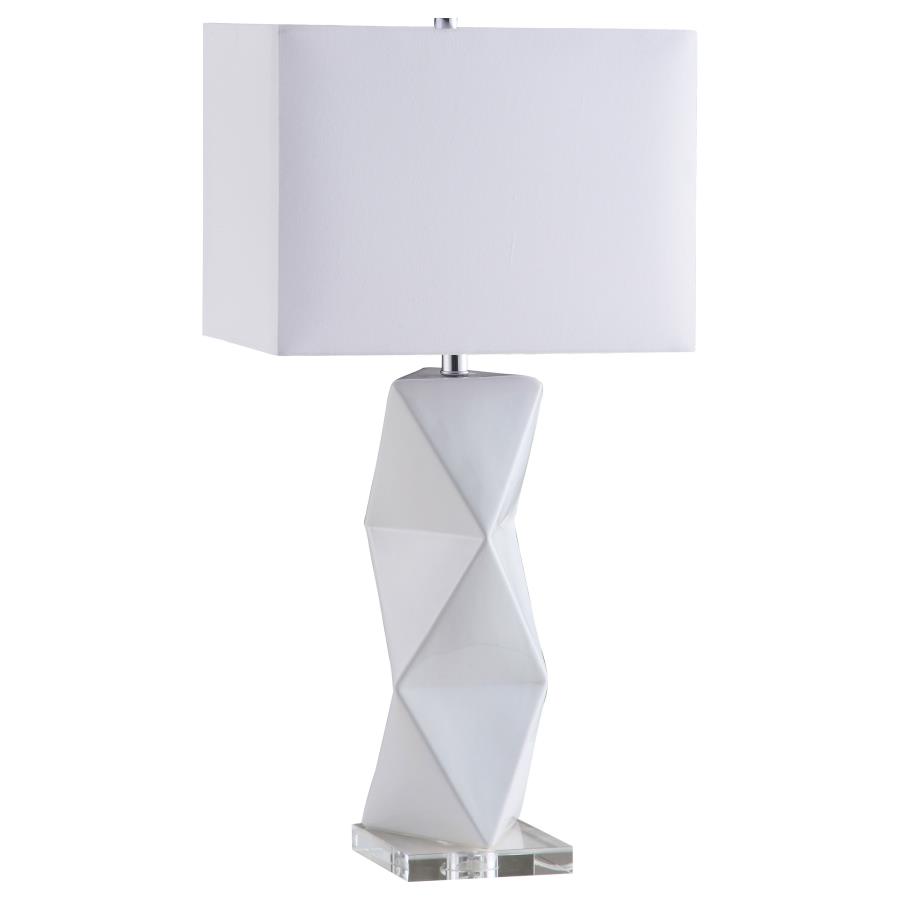 (image for) Camie 32-inch Rectangular Shade Geometric Table Lamp White - Click Image to Close