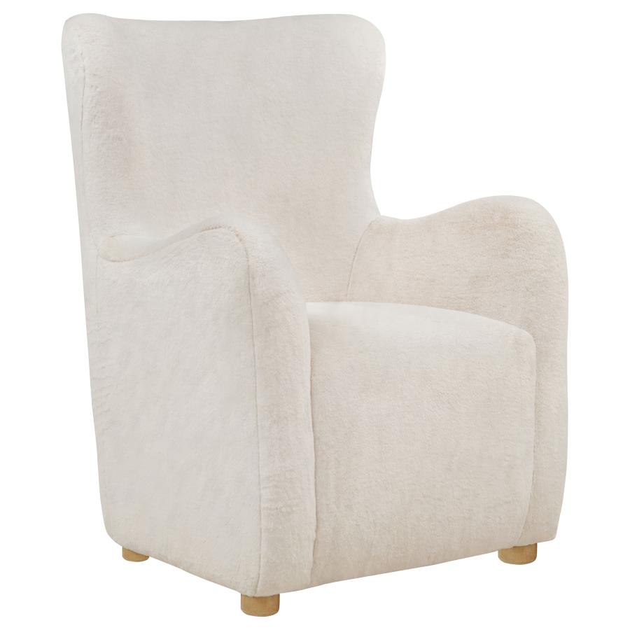 (image for) Thornton Faux Fur Upholstered Wingback Lounge Accent Chair Ivory