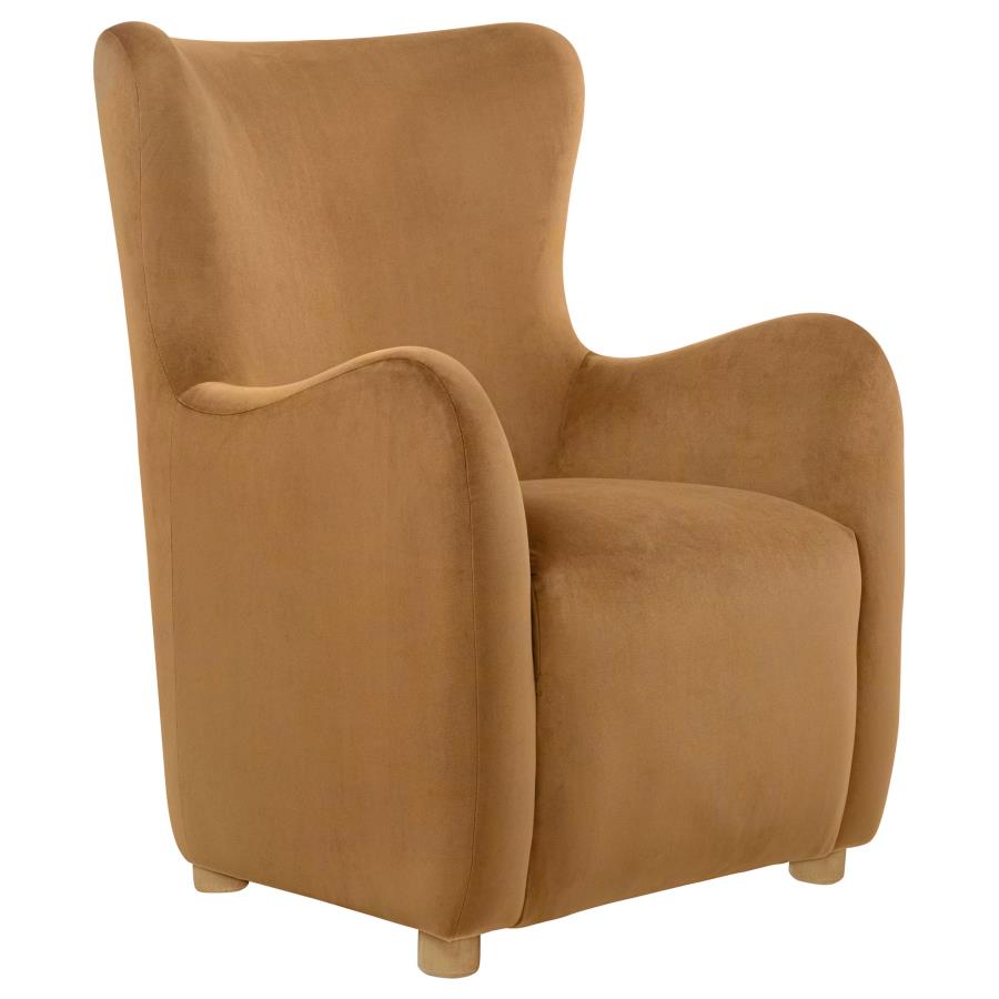 (image for) Thornton Velvet Upholstered Wingback Lounge Accent Chair Cognac