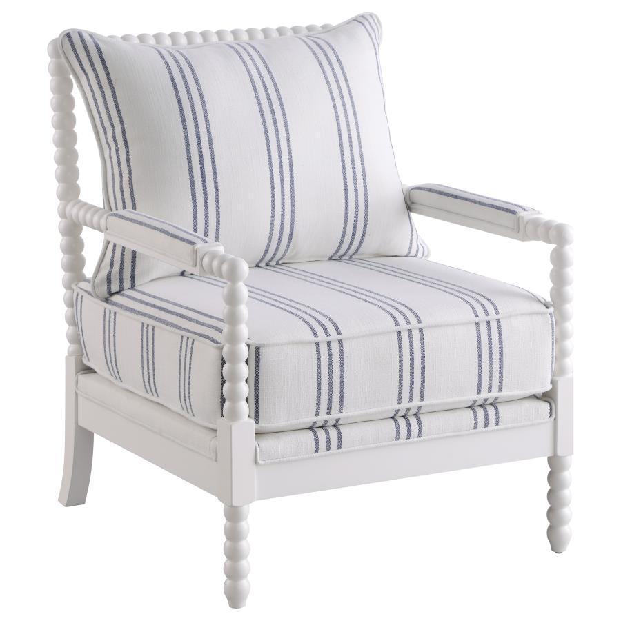 (image for) Blanchett Upholstered Bobbin Accent Chair White and Navy - Click Image to Close