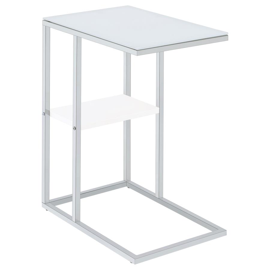 (image for) Daisy Glass Top C-Shaped Sofa Side Table White and Chrome - Click Image to Close