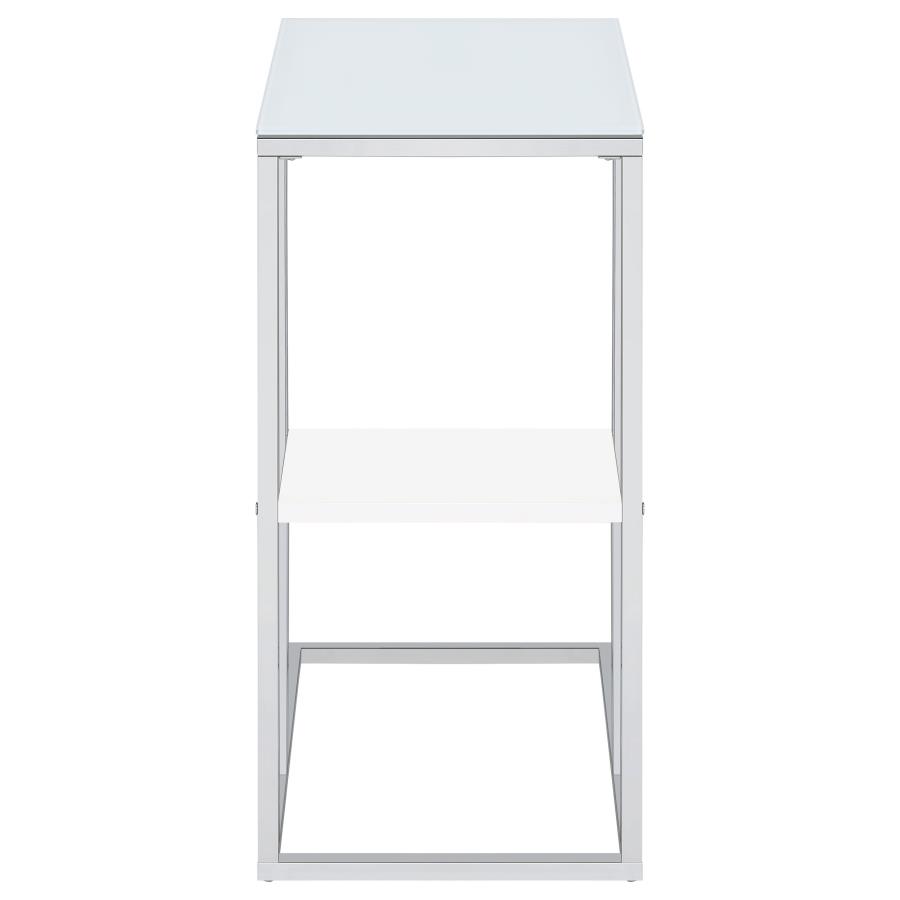 (image for) Daisy Glass Top C-Shaped Sofa Side Table White and Chrome