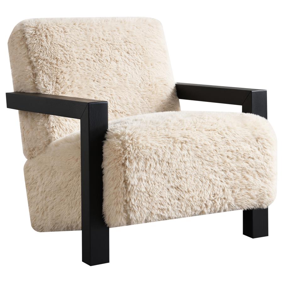 (image for) Fitzroy Faux Fur Upholstered Chair Solid Wood Arms Latte