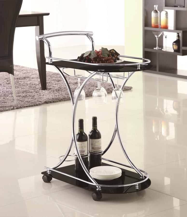 (image for) Elfman 2-tier Glass Shelf Metal Bar Cart Black and Chrome