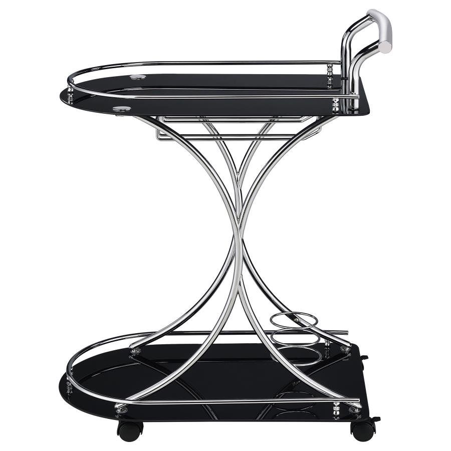 (image for) Elfman 2-tier Glass Shelf Metal Bar Cart Black and Chrome